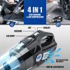 imageVARSK 4in1 Car Vacuum Cleaner High Power Tire Inflator Portable Car Vacuum with Digital Tire Pressure Gauge LCD Display and LED Light 12V DC 15FT Cord Essential Accessories for Men WomenBlack