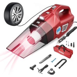 imageVARSK Car Vacuum Cleaner Portable Tire Inflator 4in1 High Power Handheld Car Vacuum ampamp Air Compressor with LED Light and Digital Tire Pressure Gauge LCD Display 12V DC 15FT Cord Car Gifts